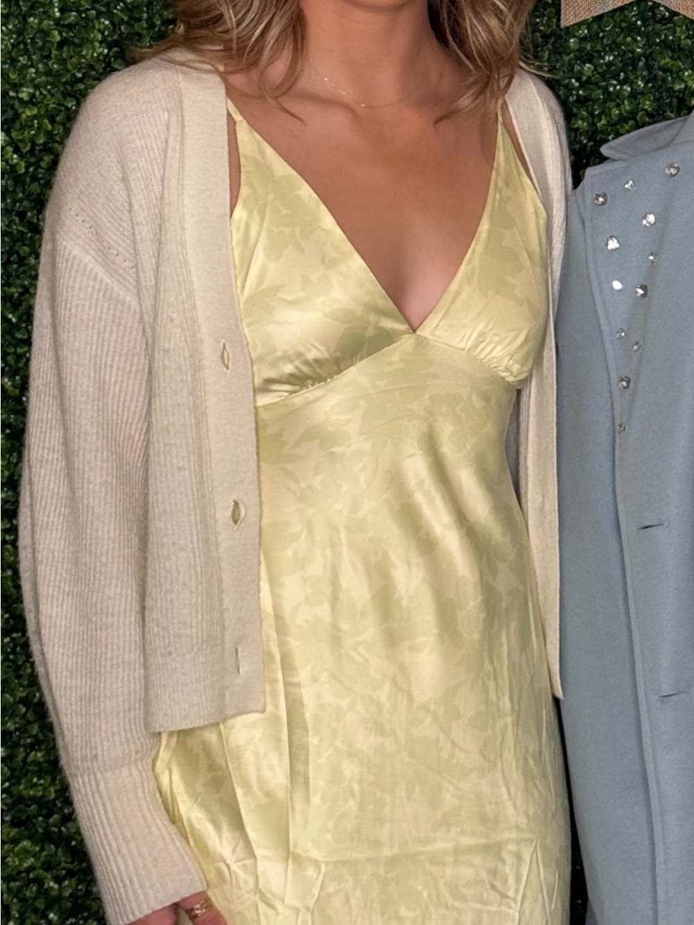 Peppermayo Pale Yellow Satin Slip Dress with V-Neck